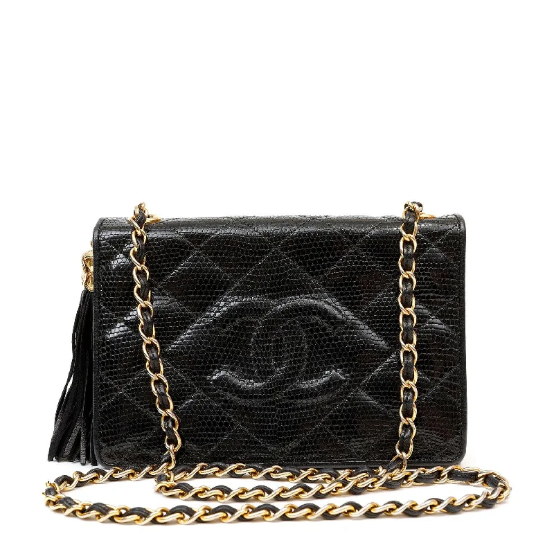 Chanel bags sale 2025Chanel Vintage Black Lizard Crossbody Tassel Bag