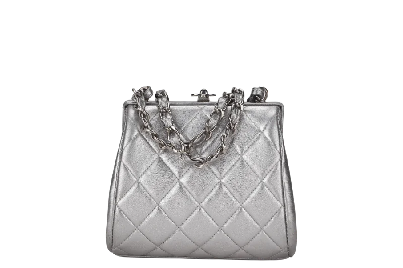 Chanel Limited Edition Handbag for CollectorsCHANEL VINTAGE TIMELESS FRAME BAG MINI QUILTED SILVER METALLIC LAMBSKIN SILVER HARDWARE (458xxxx)