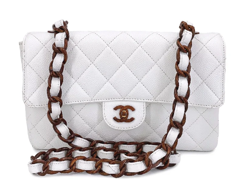 Chanel bags with leather and tweed combinationsChanel Vintage White Caviar Medium Classic Flap Bag "Wooden" HW 1999 SZZ