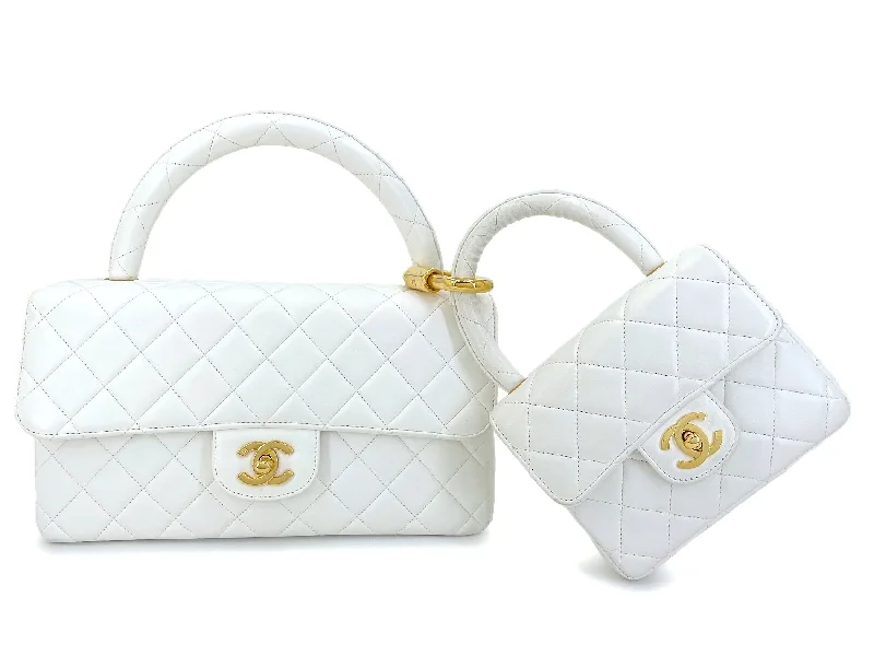 Chanel bags with exclusive seasonal designs and materialsChanel Vintage White Lambskin Parent Child Mommy Daughter Kelly Bag Set 24k GHW VBL