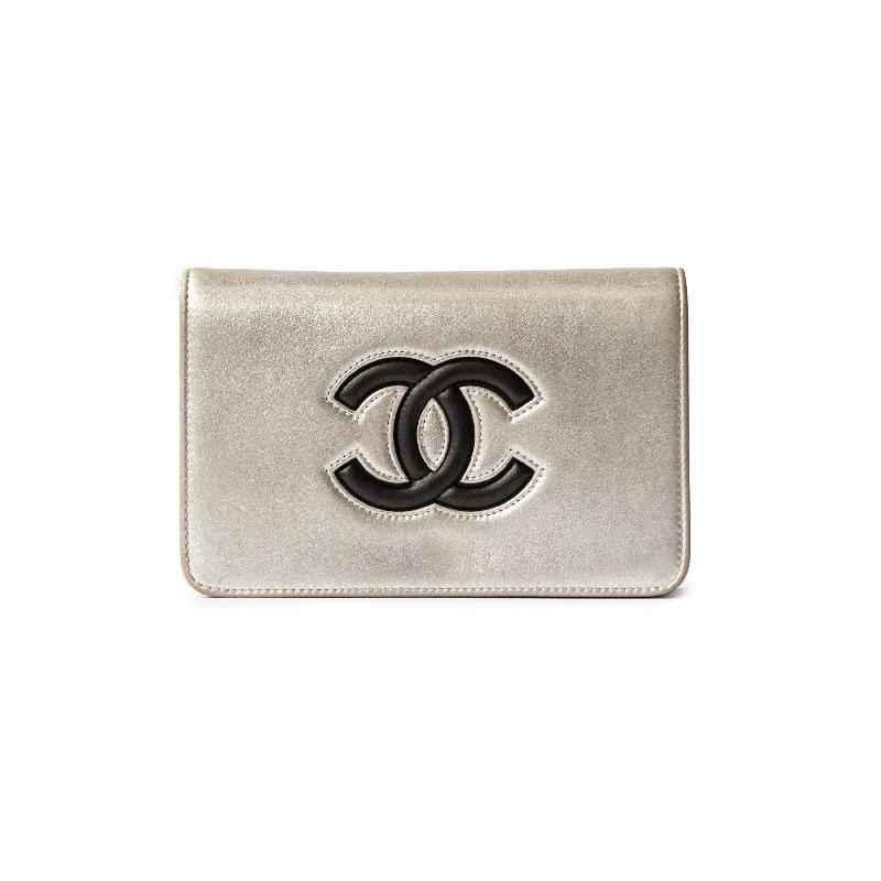 Chanel bags with gold, silver, and pearl accentsCHANEL Wallet On Chain WOC Silver & Black