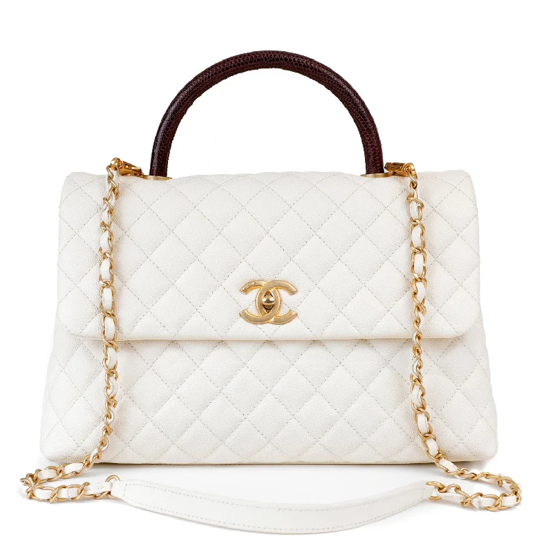 Chanel bags for a polished and professional appearanceChanel White Caviar Coco Bag w/ Lizard Skin Handle & Gold Hardware