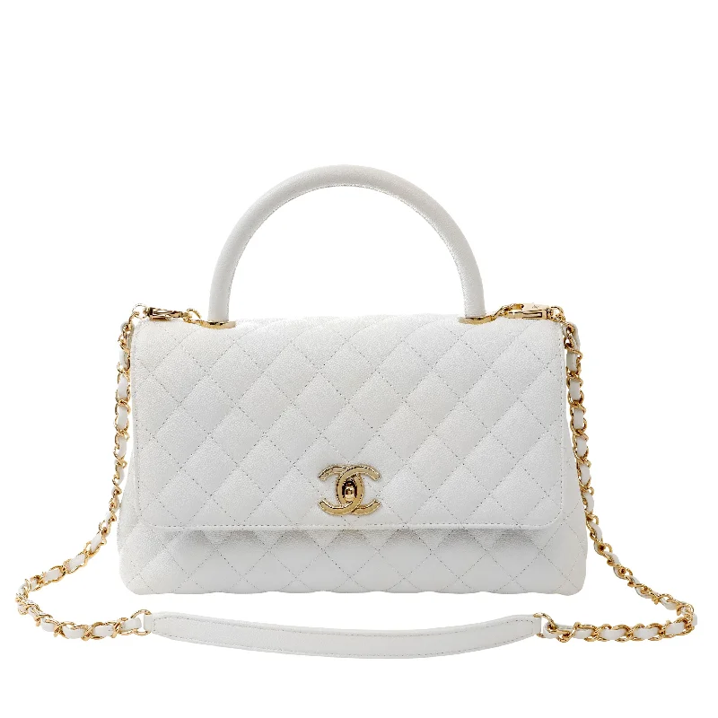 Chanel bags with exclusive seasonal designs and materialsChanel White Caviar Large Lady Handle Bag w/ Gold Hardware