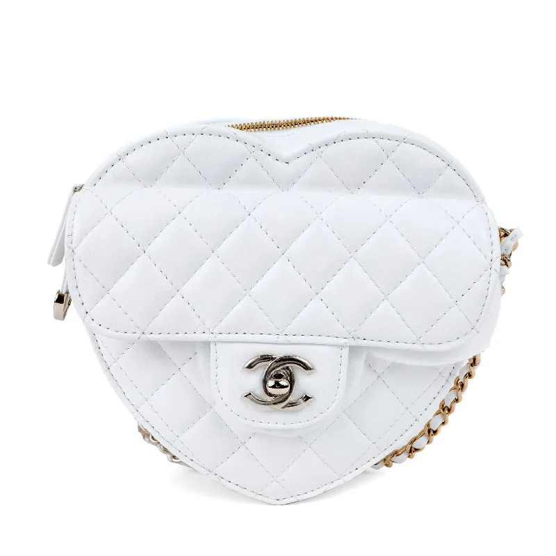 Chanel Luxury Handbag for High - End EventsChanel White Lambskin Mini Heart Bag with Gold Hardware