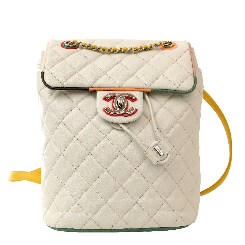 Chanel bags available at online luxury retaileChanel White Lambskin Urban Spirit Backpack with Silver Hardware