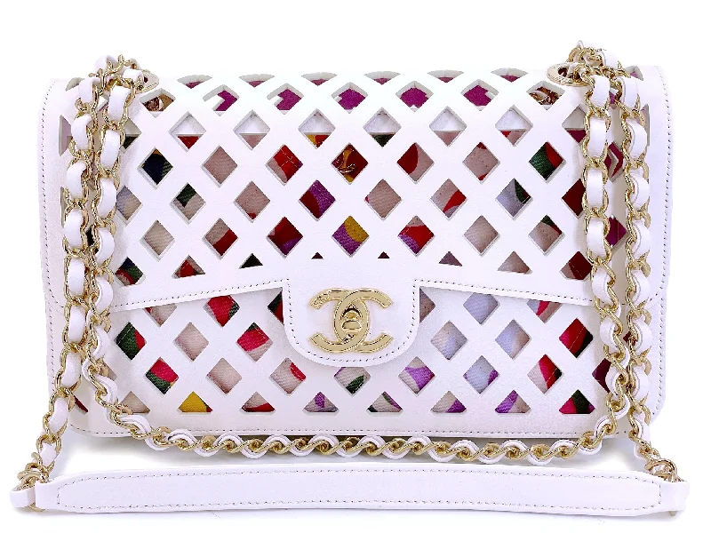 Chanel Limited Edition Handbag for CollectorsChanel White Pink Diamond Cutout See Through Medium Flap Bag GHW F6M