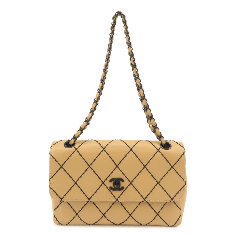 Chanel Vintage Inspired Handbag for Retro LoversCHANEL Wild Stitch Matelasse Lambskin Chain Shoulder Bag Beige