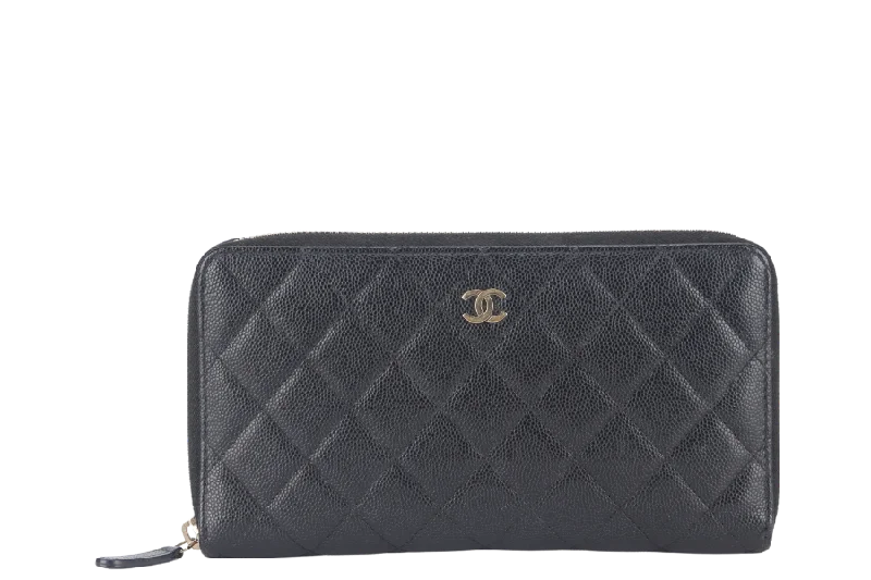 Chanel bags in luxury boutiques worldwideCHANEL ZIP AROUND WALLET (2450xxxx) BLACK CAVIAR LEATHER GOLD HARDWARE WITH CARD AND BOX