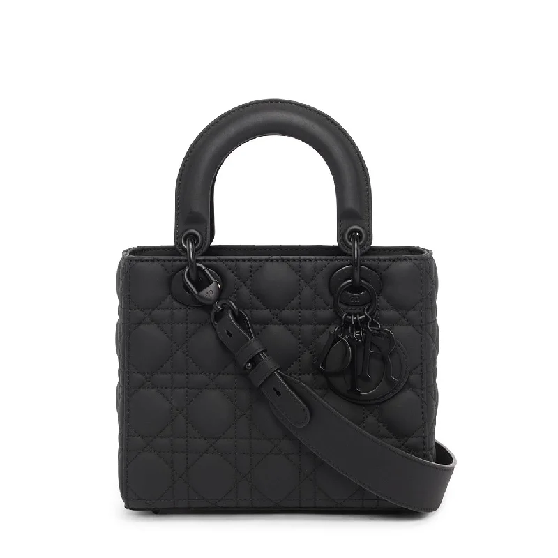 Christian Dior handbags with a back - pocket for quick storageDior Black Ultramatte Cannage My ABCDior Small Lady Dior