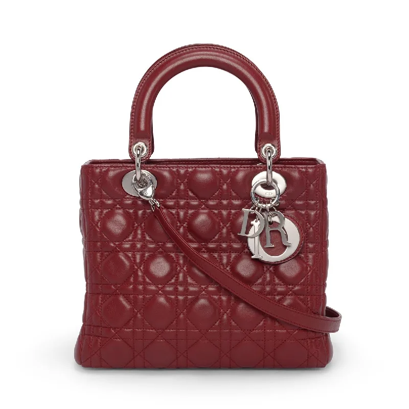 Stylish Christian Dior shoulder bags with a tassel - adorned zipperDior Burgundy Cannage Lambskin Medium Lady Dior