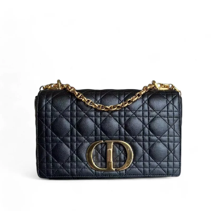 Christian Dior tote bags with a double - handle and shoulder - strap optionDior Caro Medium - Cannage Grained Calfskin Black Gold Hardware