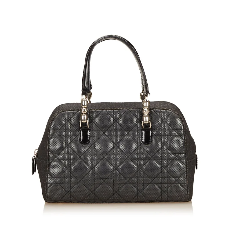 Christian Dior handbags with a detachable mirror for on - the - go touch - upsPerforated Cannage Quilt Leather and Canvas Bag