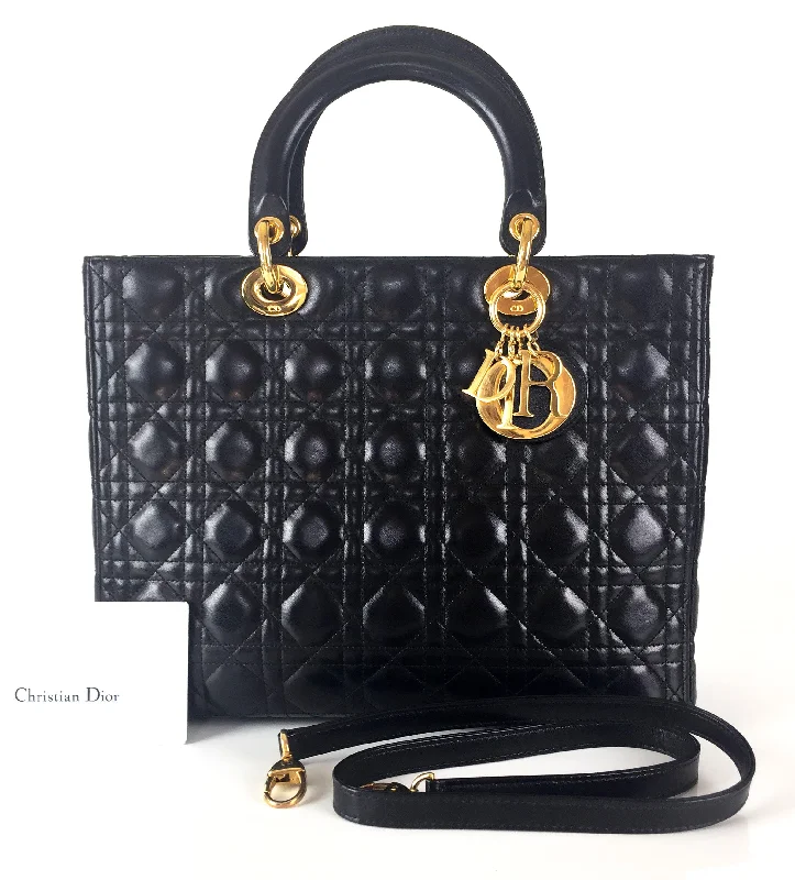 Contemporary Christian Dior handbags with a unique shapeLady Dior Cannage Quilt Leather Large Bag