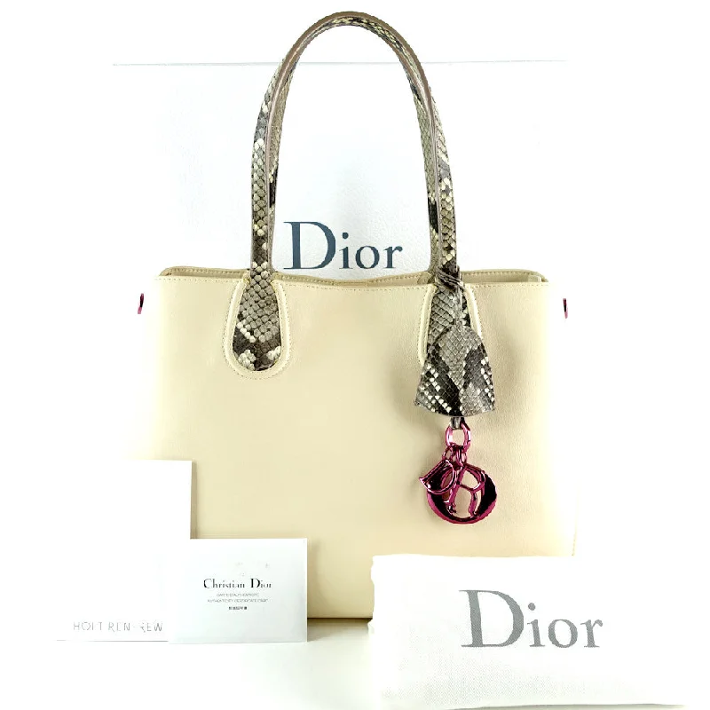 Christian Dior Saddle bags with a studded trim for a bold lookAddict Calf Leather Python Handles Shopping Tote Bag