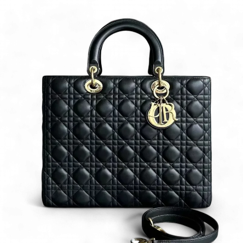 Christian Dior Saddle bags with a studded trim for a bold lookDior Lady Large Cannage Lambskin Black Golden Hardware