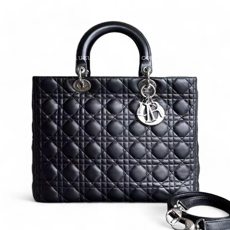 Fashion - forward Christian Dior tote bags for the modern woman*Recolored* Dior Lady Large - Cannage Lambskin Black Silver Hardware