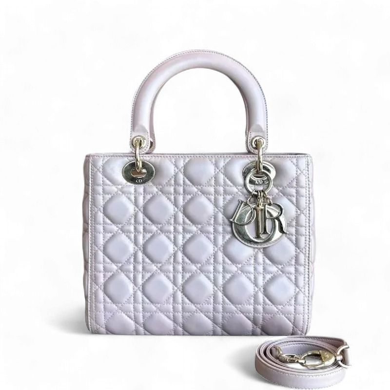 Contemporary Christian Dior handbags with a unique shapeLady Medium Cannage Lambskin Iridescent Sakura Pink Golden Hardware