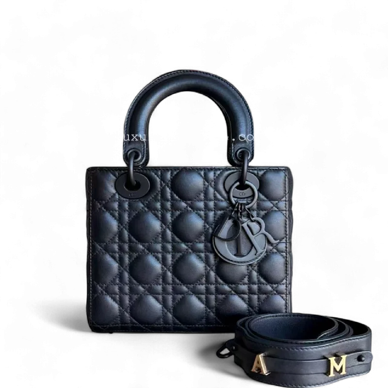 Christian Dior Saddle bags with a distressed leather finishDior Lady Small ABC - All Black Cannage Calfskin Black Hardware