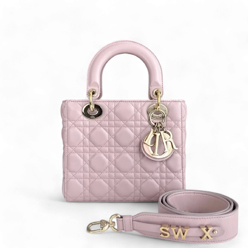 Stylish Christian Dior shoulder bags with a tassel - adorned zipperDior Lady Small - ABC Cannage Lambskin Light Pink Gold Hardware MyABC Strap