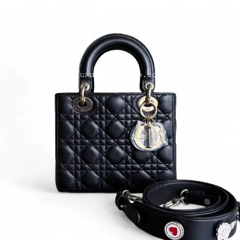 Christian Dior handbags with a back - pocket for quick storageDior Lady Small - Cannage Lambskin Black Gold Hardware