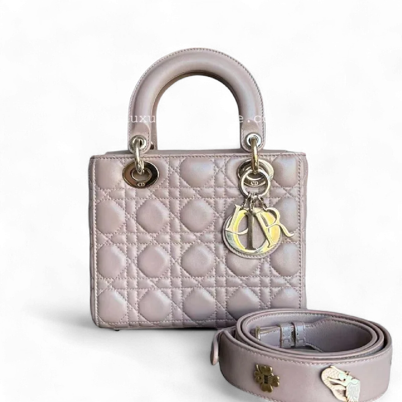 Christian Dior bags with a detachable coin purse insideDior Lady Small - Cannage Lambskin Blush Gold Hardware