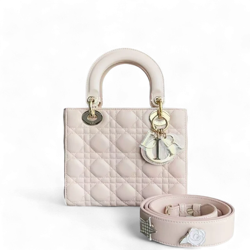 Stylish Christian Dior shoulder bags with a tassel - adorned zipperDior Lady Small - Cannage Lambskin Light Blush Pink Gold Hardware