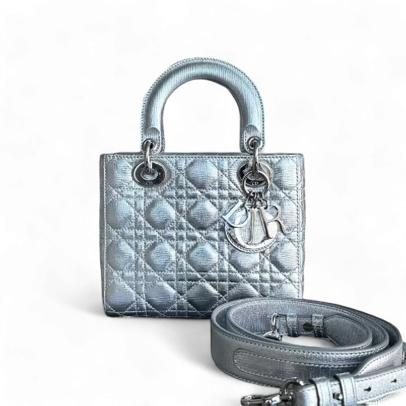 Christian Dior Saddle bags with a patent leather finish for a shiny lookDior Lady Small Metallic Calfskin Cannage ABC MyABC Silver Hardware