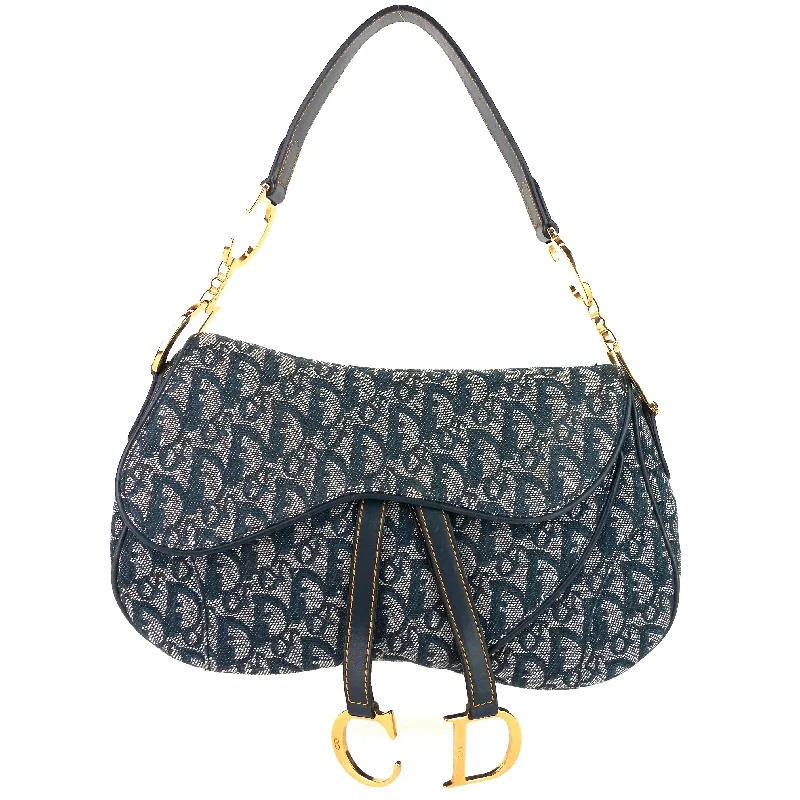 Christian Dior bags with a quilted pattern and gold - toned hardwareDouble Saddle Diorissimo Canvas Bag