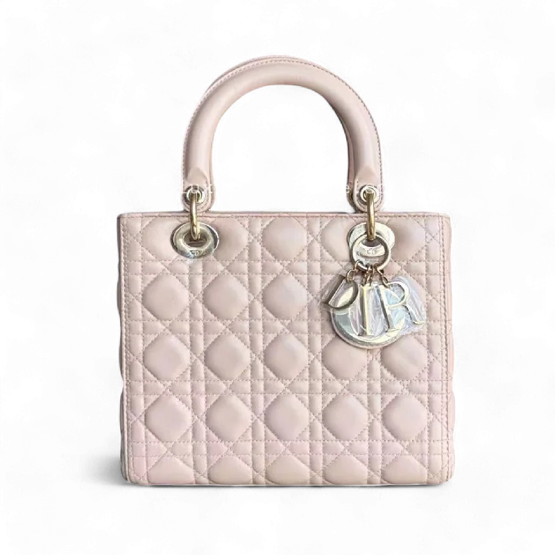 Christian Dior Saddle bags with a patent leather finish for a shiny lookLady Medium Cannage Lambskin Light Nude Blush Pink Golden Hardware