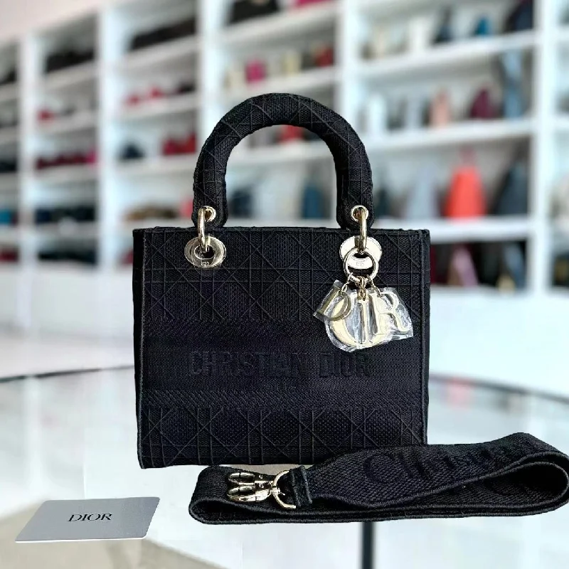 Christian Dior bags with a quilted pattern and gold - toned hardware*Like New* Lady D-Lite Black Cannage Embroidery D Lite Cross Body GHW