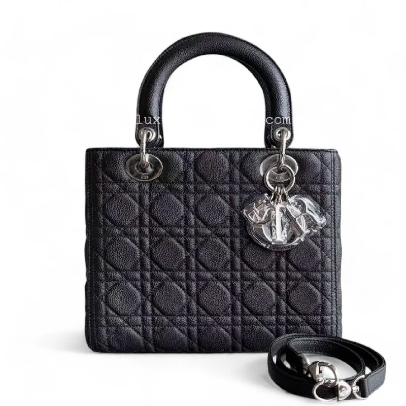 Fashion - forward Christian Dior tote bags for the modern woman*Rare Caviar* Dior Lady Medium - Grained Calfskin Cannage Black Silver Hardware