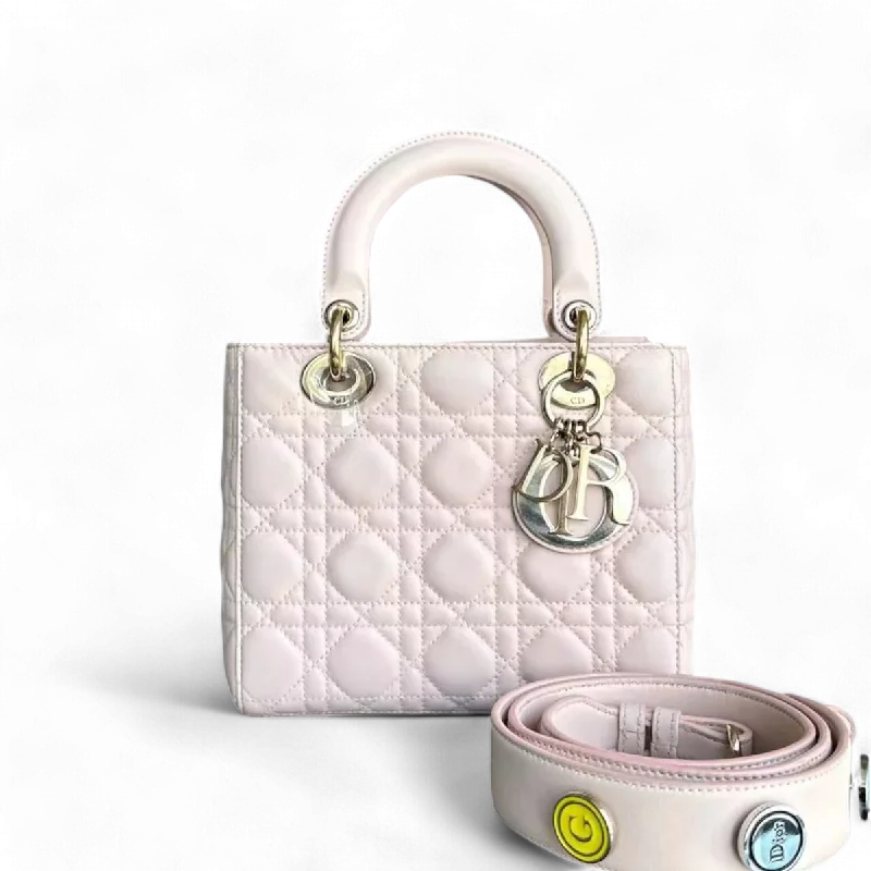 Christian Dior handbags with a removable shoulder strap for versatilityLady Small Cannage Lambskin Light Sakura Pink Golden Hardware ABC MYABC Charm Badge